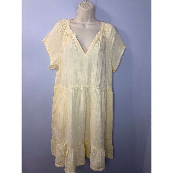 Pact Women's Organic Cotton Coastal Double Gauze Throw-And-Go Dress Sz L Yellow - Picture 2 of 10